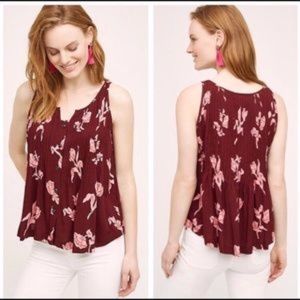 Anthropologie Maeve Burgundy Floral Tank
