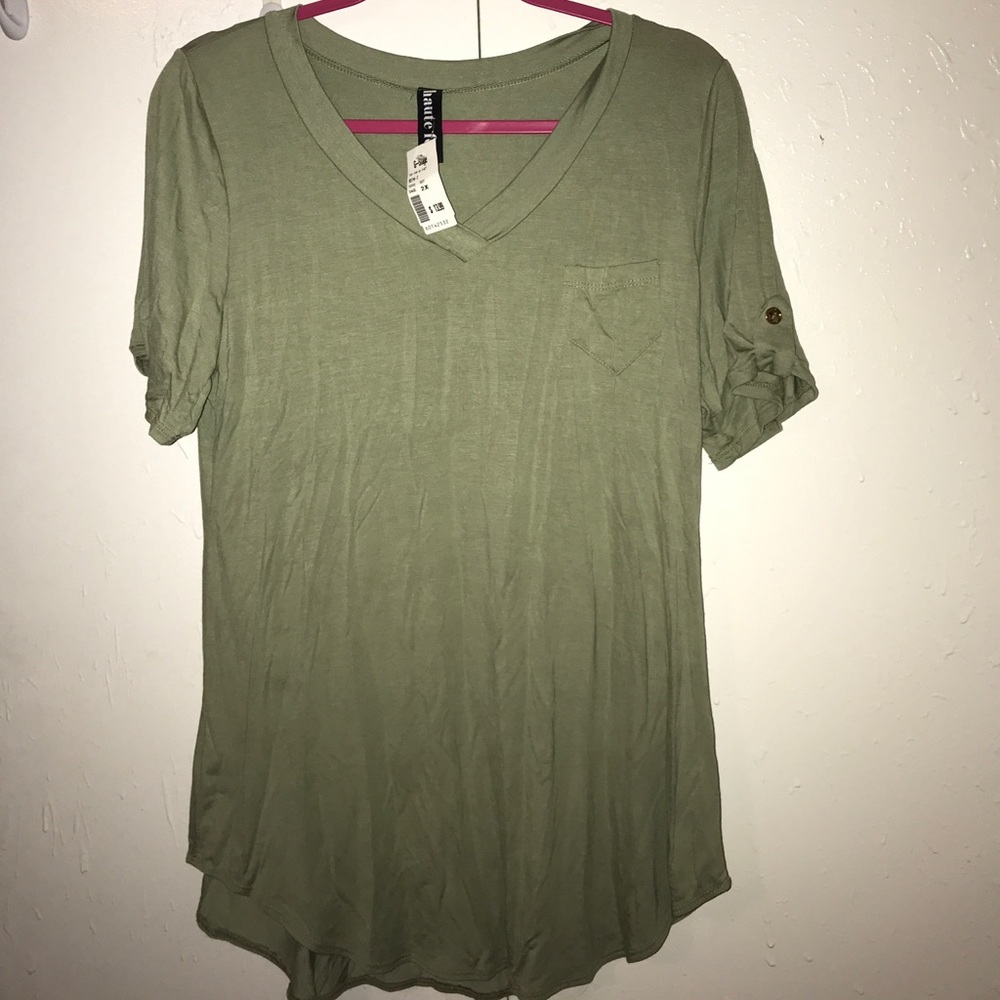 Olive green v neck top brand nwt