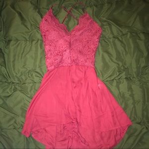 Dark red lace romper