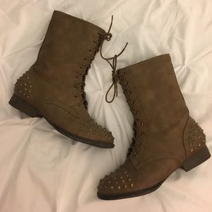 Brown Studded Combat Boots