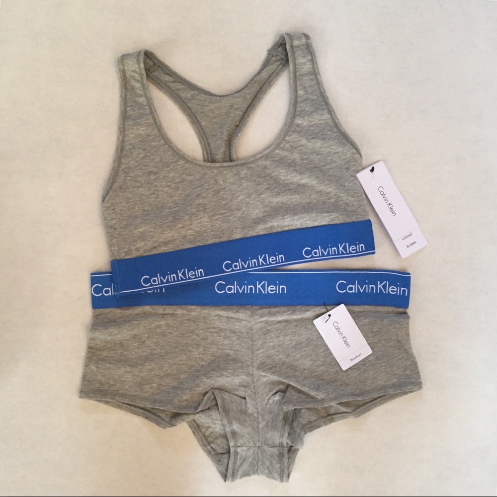 Calvin Klein Grey & Blue Bralette & Boyshort Set