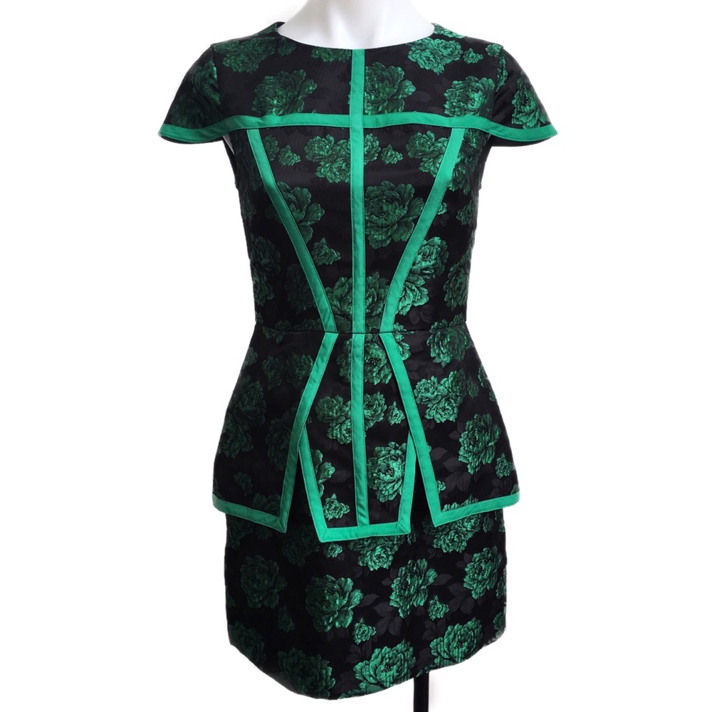 KEEPSAKE THE LABEL Emerald Floral Peplum Dress