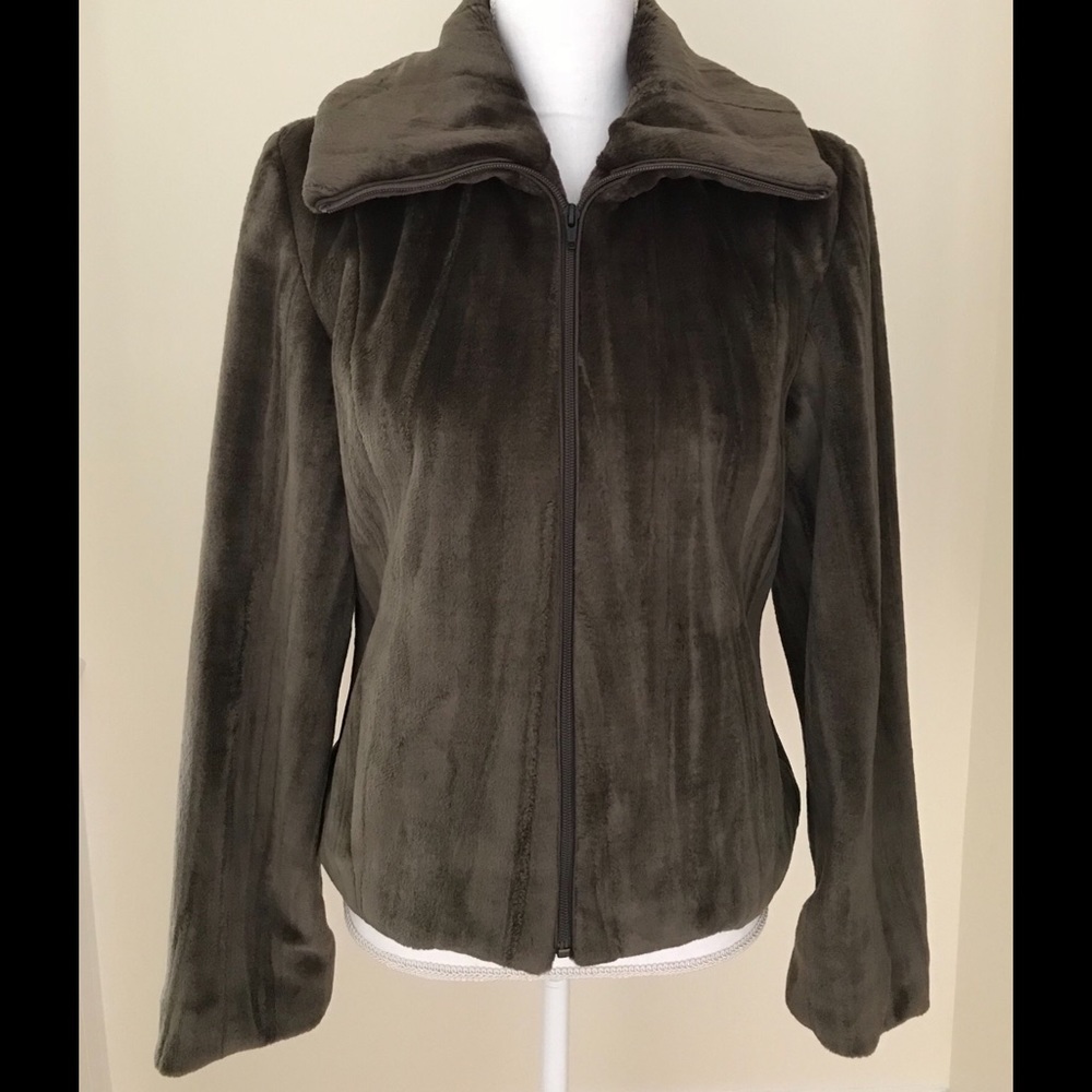 Utex Dark Taupe Faux Fur Zippered Jacket Size S/P