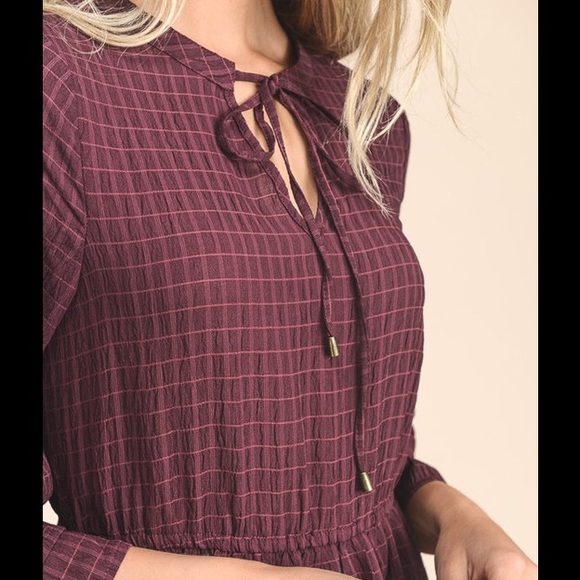 SALE Bell Sleeve Dress Burgundy Check Fall Dress - Picture 4 of 5