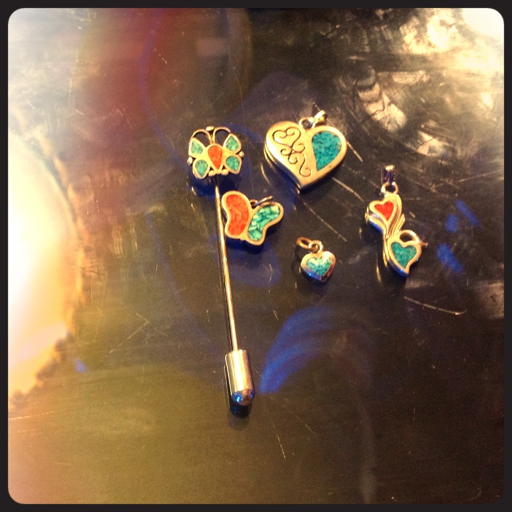 Sterling silver and turquoise pendants and pin