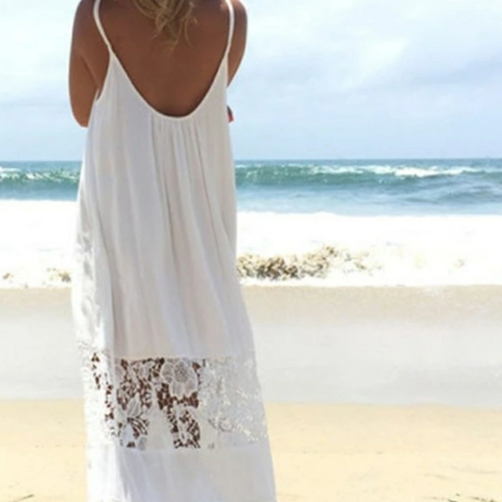 FAB LONG BOHO Slip LACE STRAPPY DRESS. Wine white blue XL or large SOFT lacey