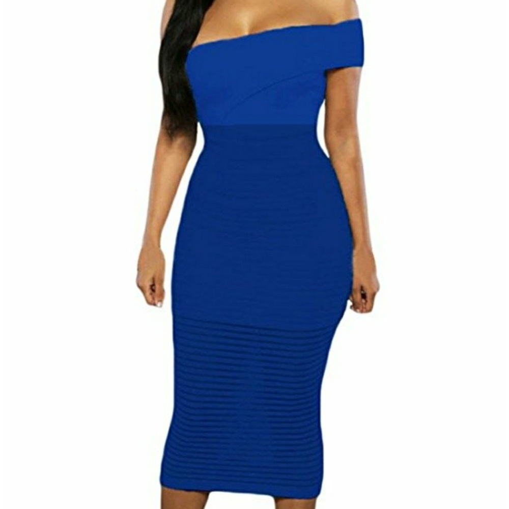BLACK One Shoulder Sheer Striped Midi