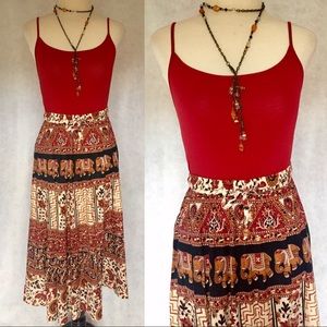 XXS XS S M Elephant Print India Batik Maxi Skirt