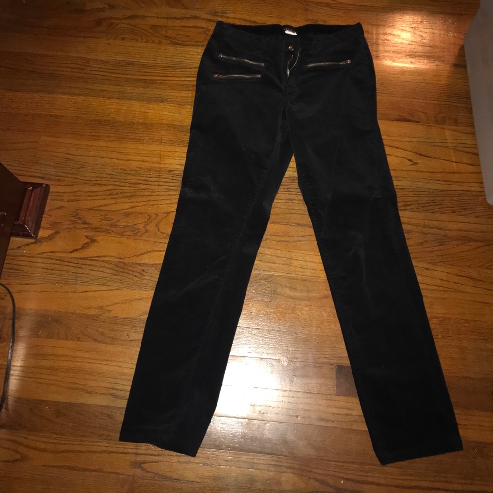 Corduroy zipper detail black jeans