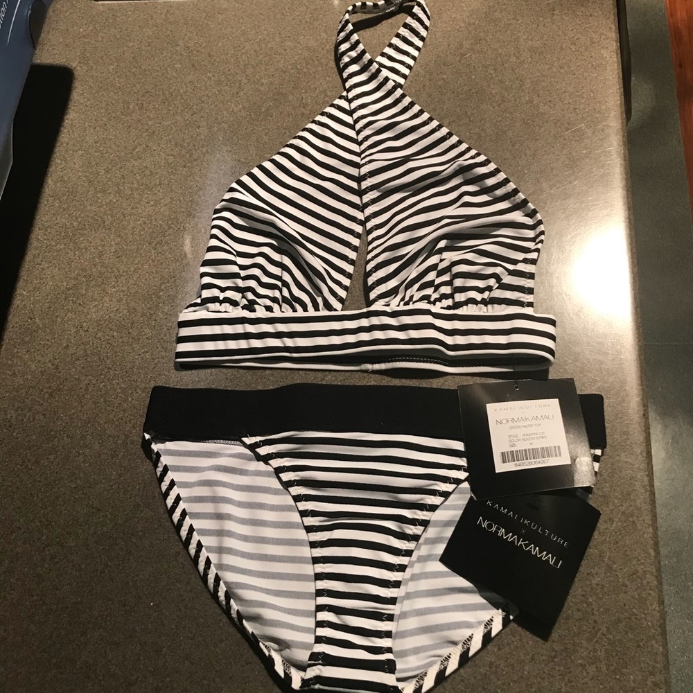 Norma Kamali striped halter top & bottom set