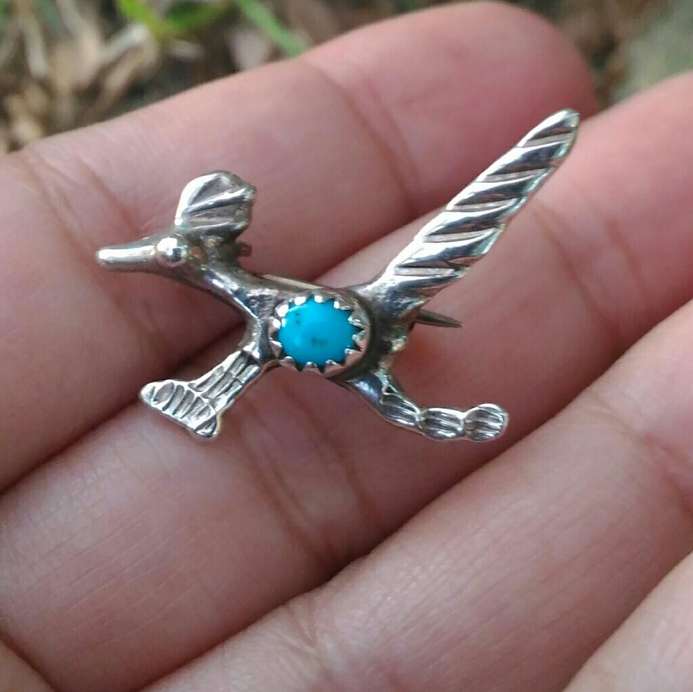 sterling silver turquoise roadrunner pin southwest