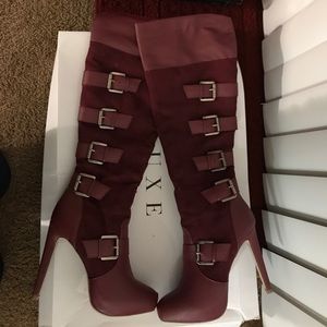 Burgundy knee high stiletto boots size 9