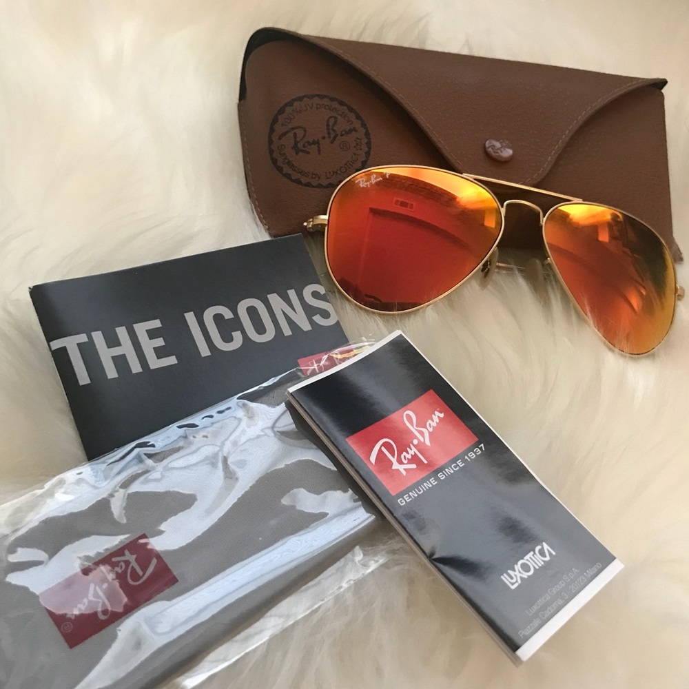 RayBan Polarized Aviator Sunglasses (Orange Flash)