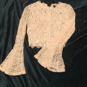 White lace fitted crop top.