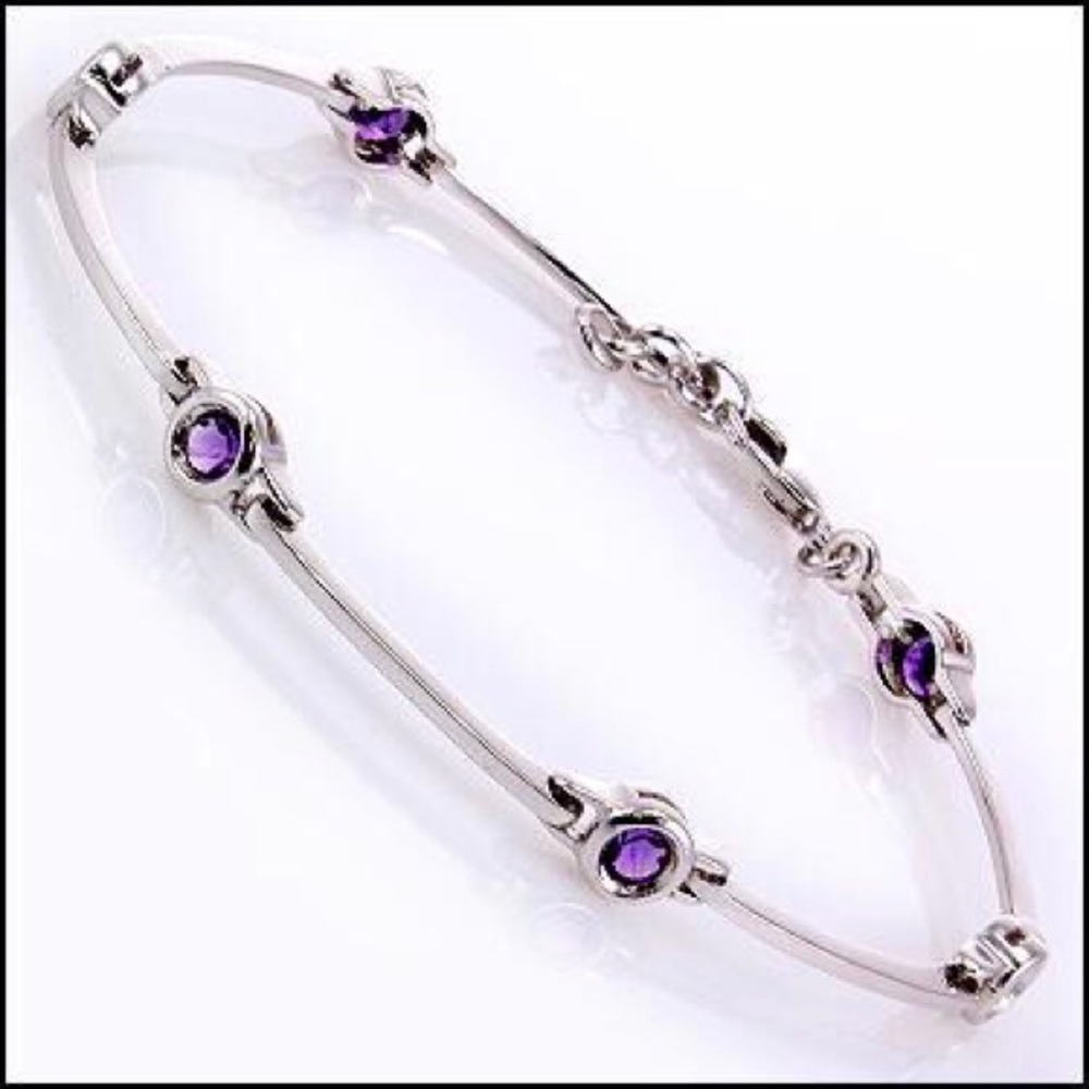 Rhodium Over Solid SS 6.0ctw Amethyst 7.5 Brac.