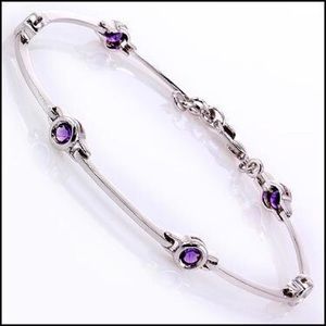 Rhodium Over Solid SS 6.0ctw Amethyst 7.5 Brac.