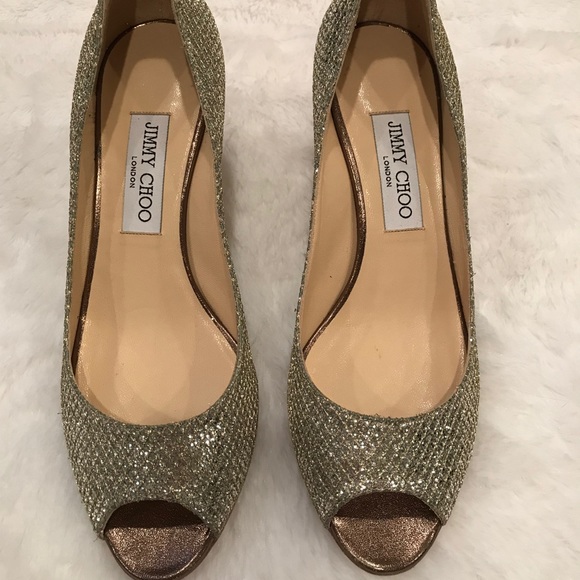 SOLD! Jimmy Choo Champagne Peep Toe Pumps - Picture 3 of 8