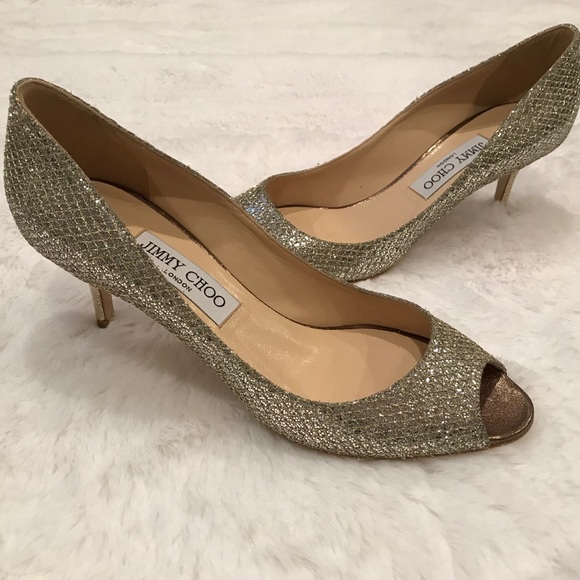 SOLD! Jimmy Choo Champagne Peep Toe Pumps - Picture 2 of 8