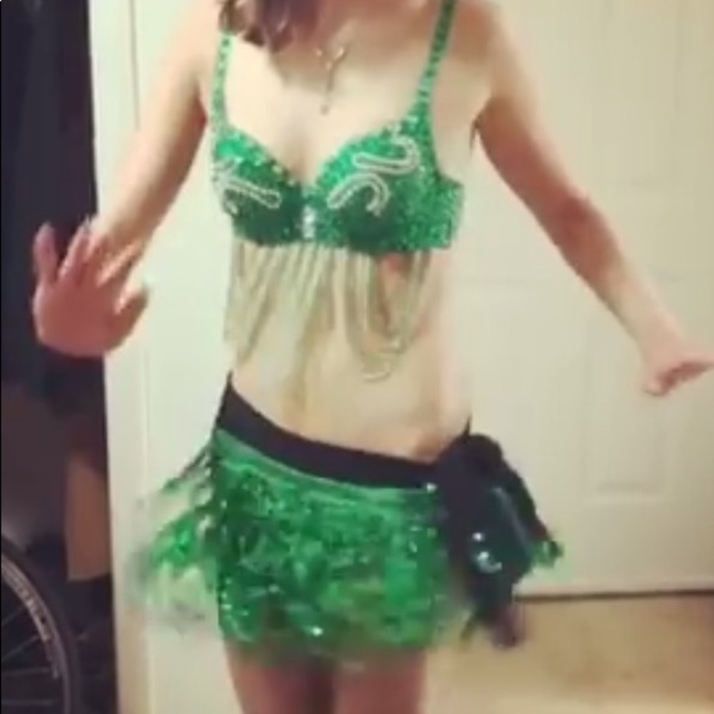 Green sequin belly dance costume