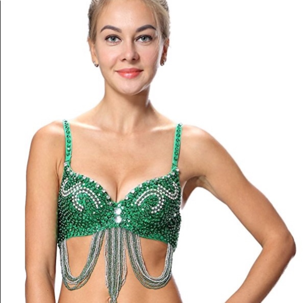 Green Sequin Belly Dance Costume - image 3
