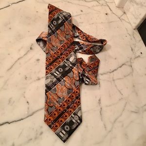 Orange and black patterned tie