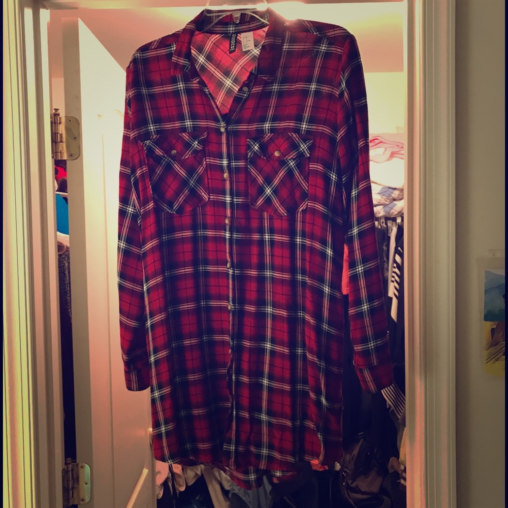 Red plaid shirt dress