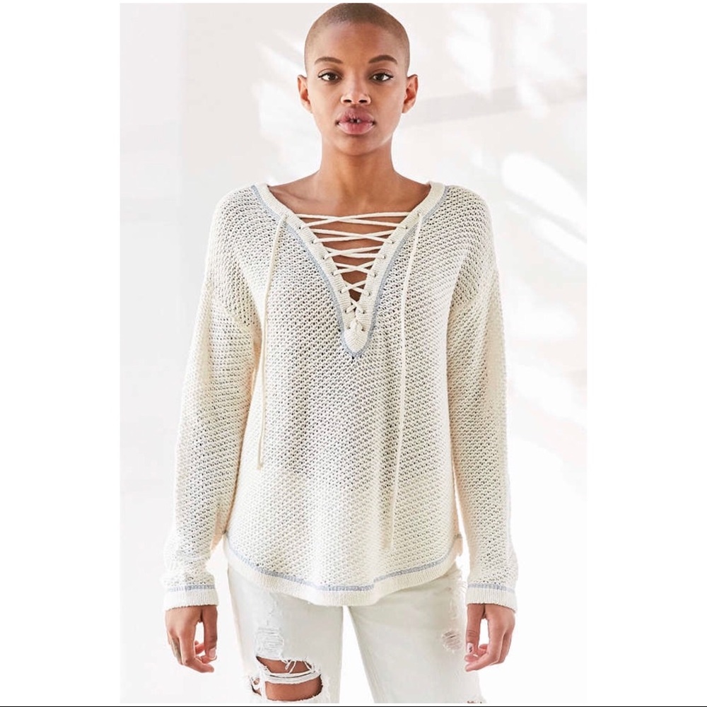 UO Kimchi Blue Lea Lace-Up Pullover Sweater
