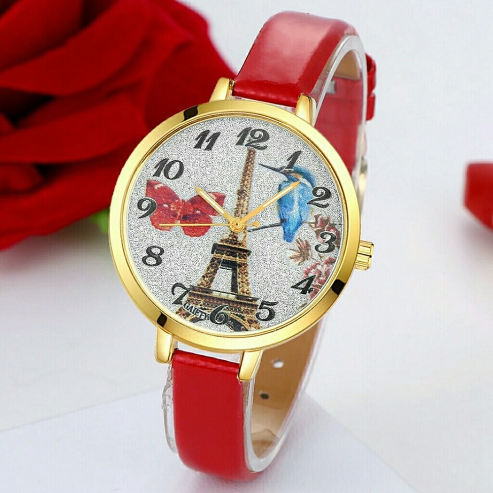 BEAUTIFUL LEATHER STRAP BUTTERFLY BIRD TOWER WATCH