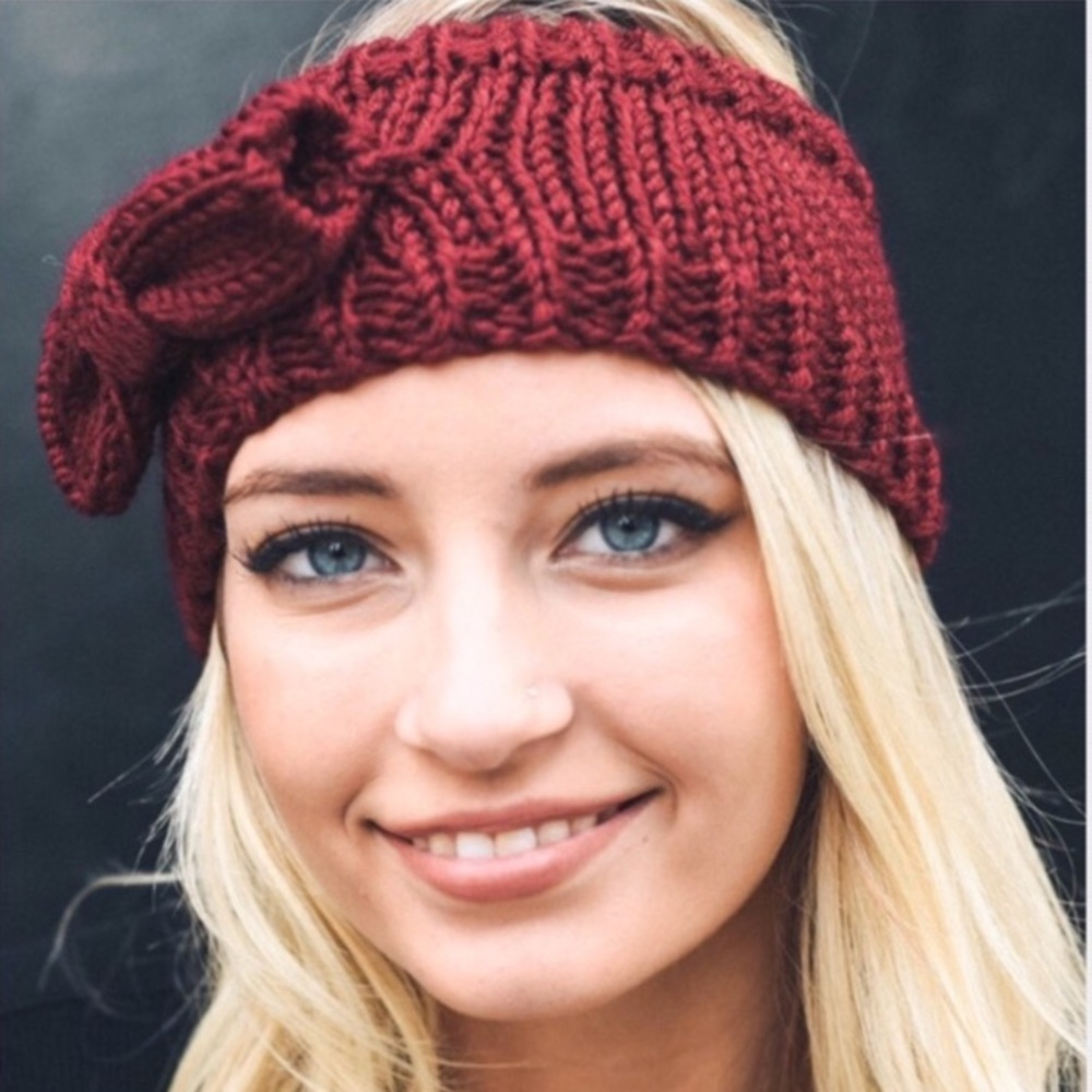 🆕 Burgundy Knit Sweater Bow Headband - Picture 3 of 5