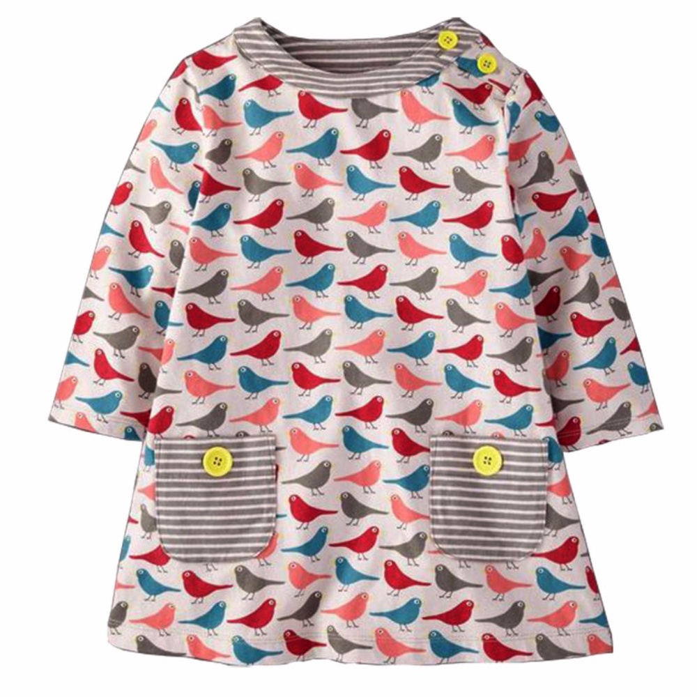 White Birds Print 3/4 Sleeve A-Line  Dress