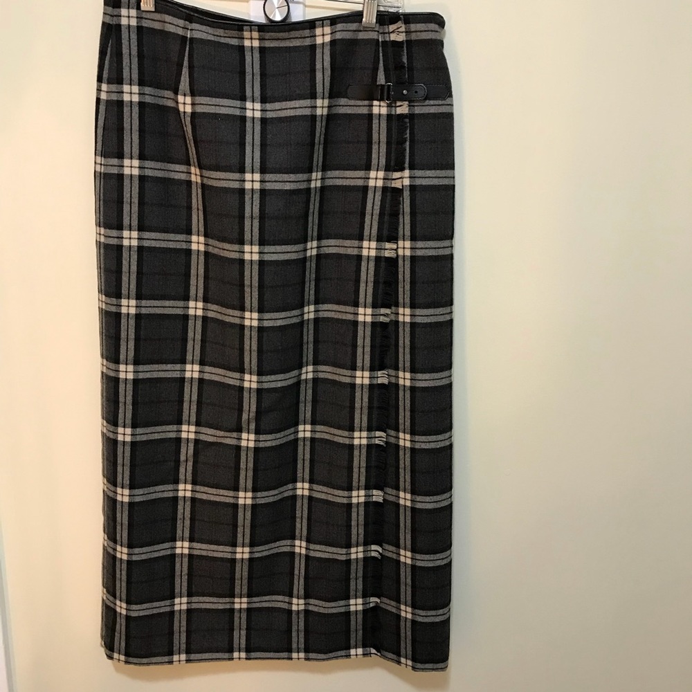 Rafaella 100% Wool Long Lined Plaid Skirt