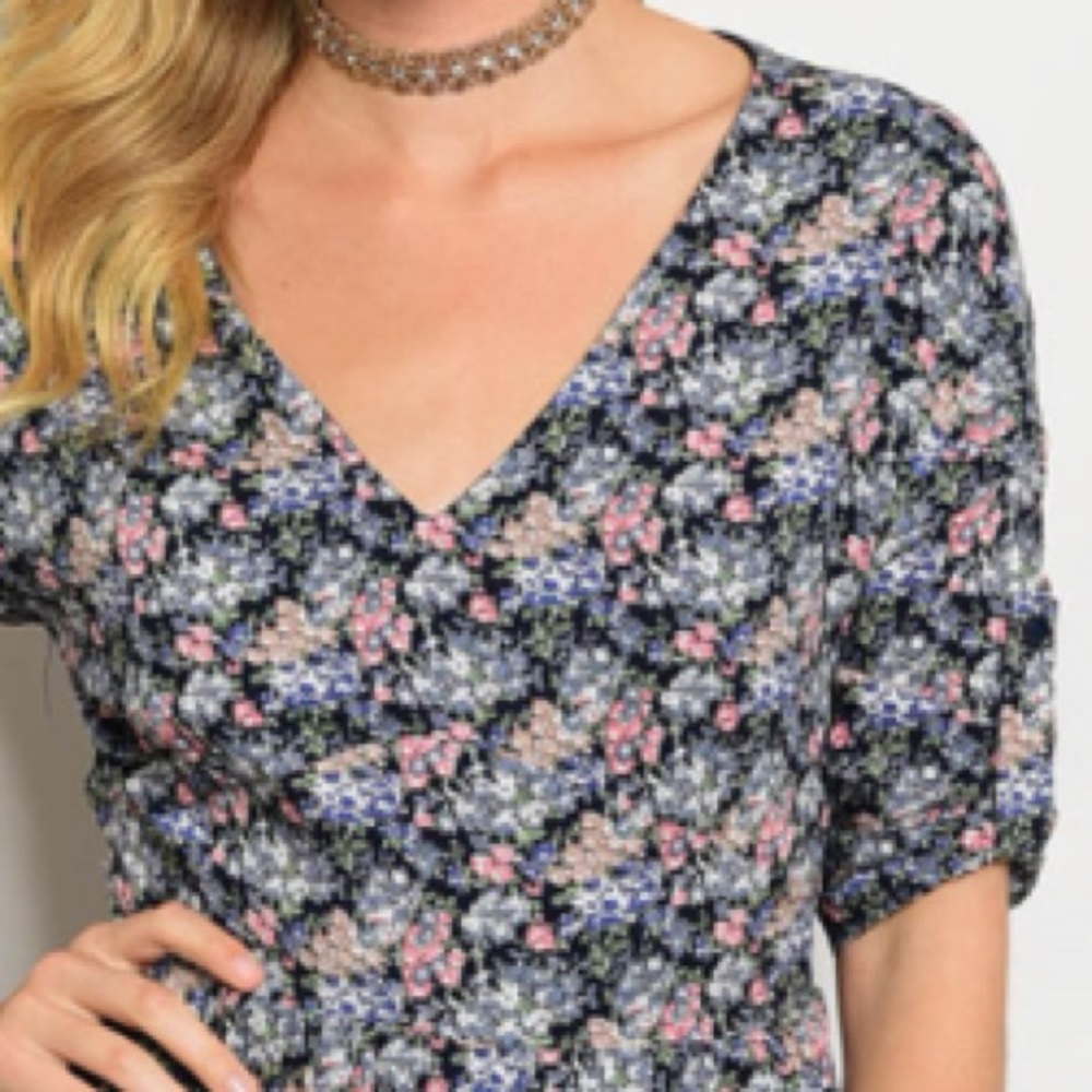Navy & pink print smock waist printed dress, NEW! - Picture 3 of 8