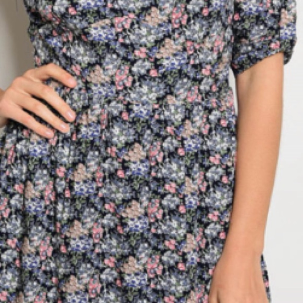 Navy & pink print smock waist printed dress, NEW! - Picture 4 of 8