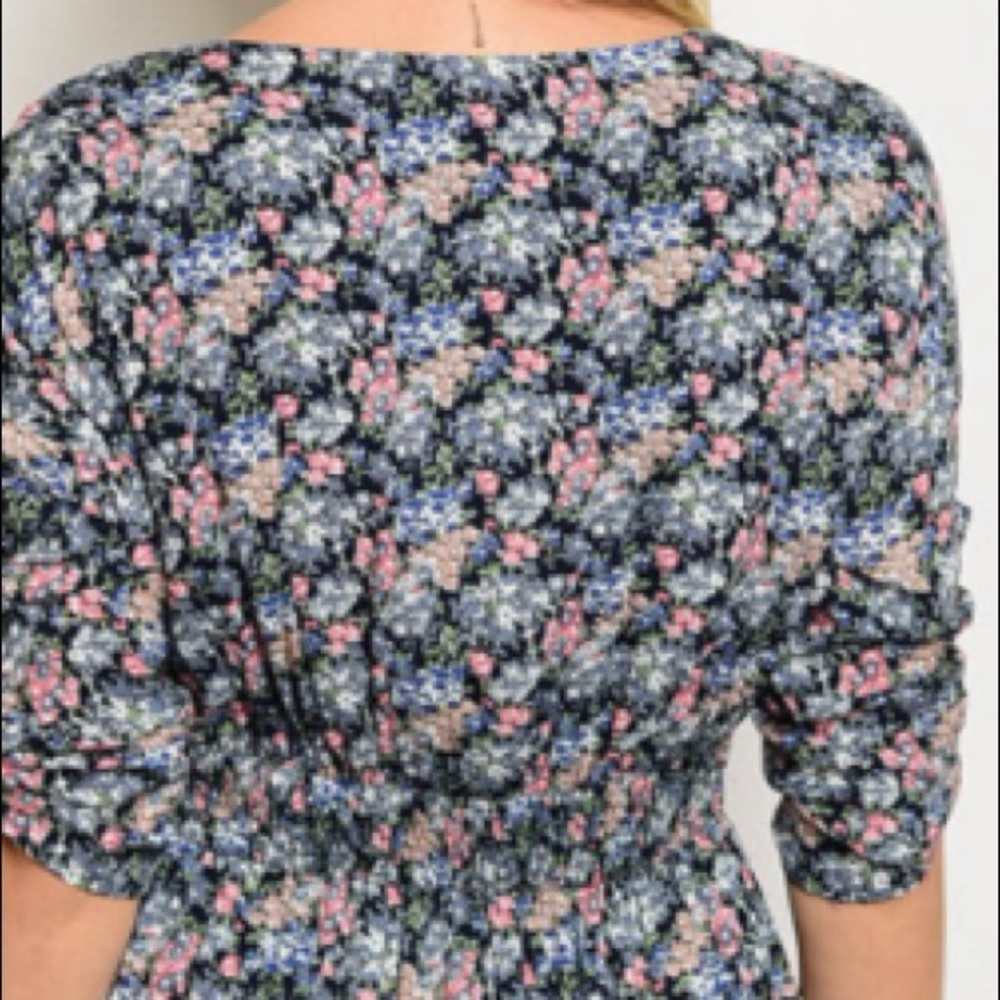Navy & pink print smock waist printed dress, NEW! - Picture 6 of 8