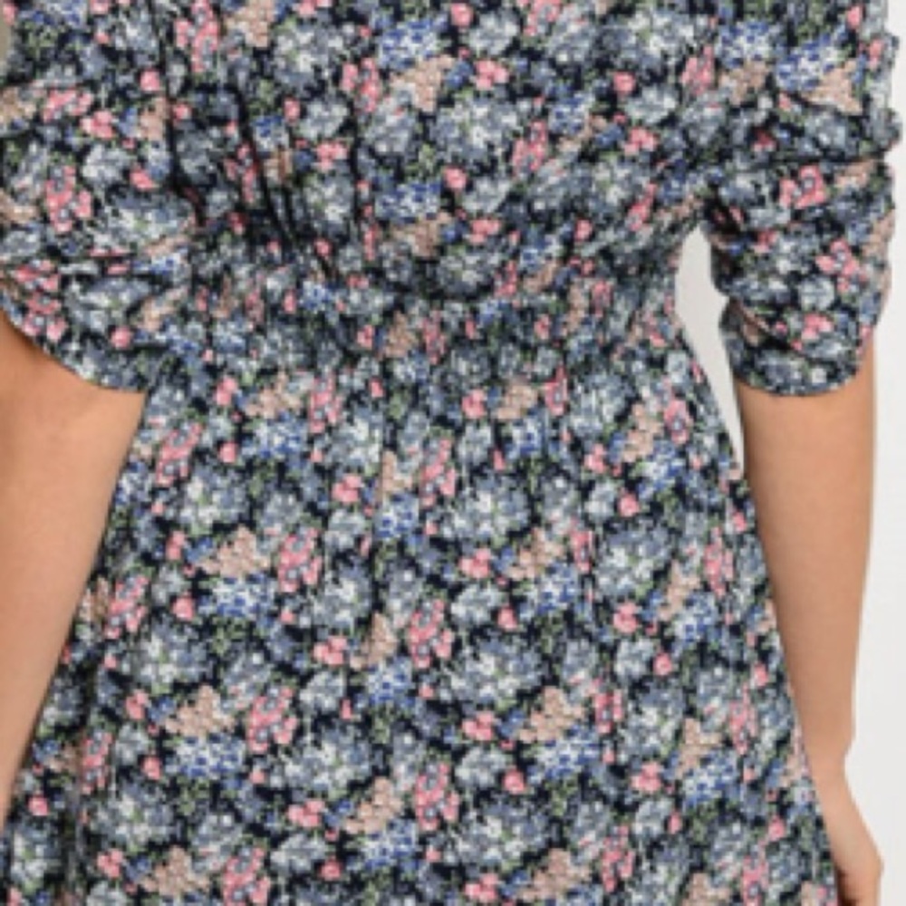 Navy & pink print smock waist printed dress, NEW! - Picture 7 of 8