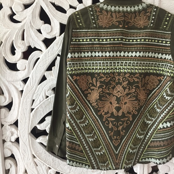 Embroidered Military Green Jacket - Picture 3 of 7