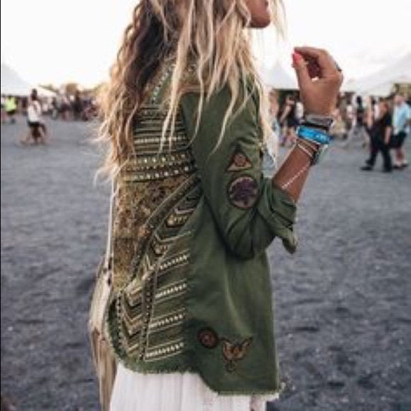 Embroidered Military Green Jacket - Picture 2 of 7