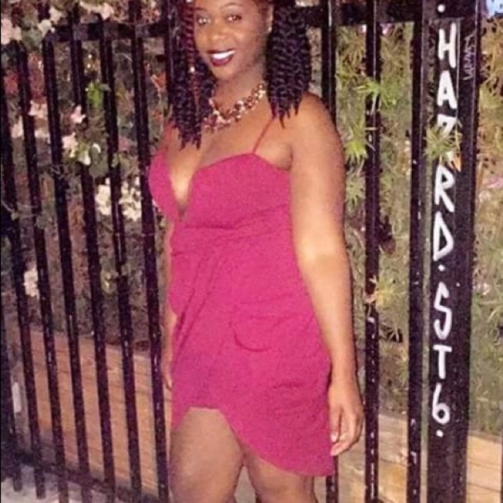 Cute Strapped burgundy asymmetrical dress