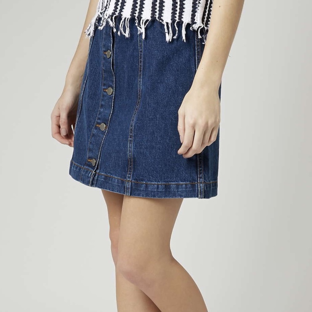 Topshop MOTO Button Down Denim A-Line Skirt