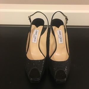 Jimmy Choo Black Glitter Slingback Pump