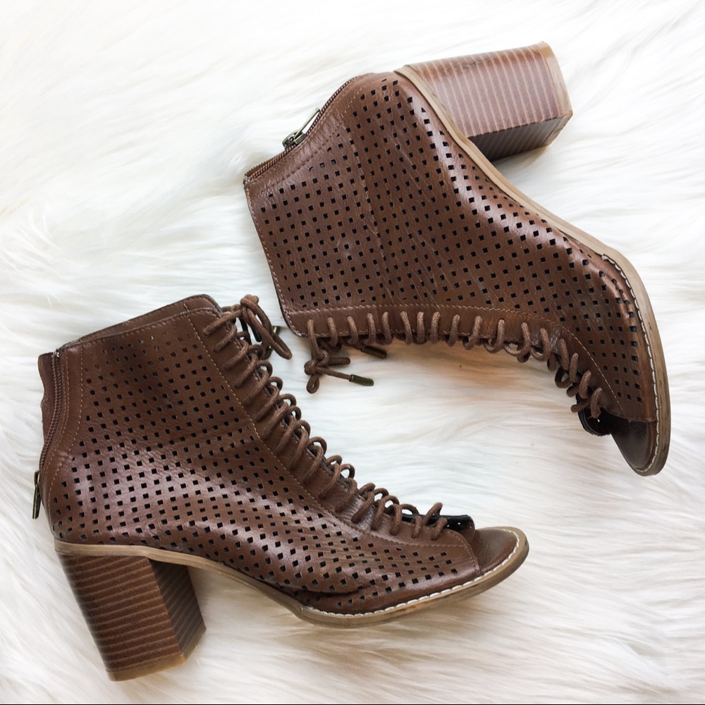 Forever 21 Ankle Zip Open Toe Lace Boots