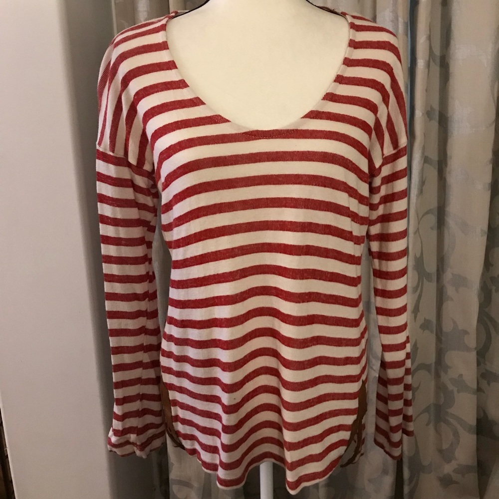 Splendid Red/Cream Strip Long Sleeve Top