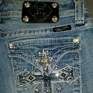 Miss me buckle bling cross pockets distressed