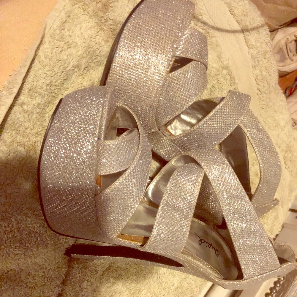 Silver high heels with platform