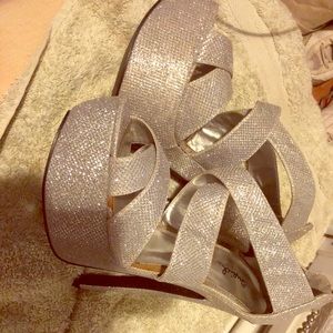 Silver high heels with platform