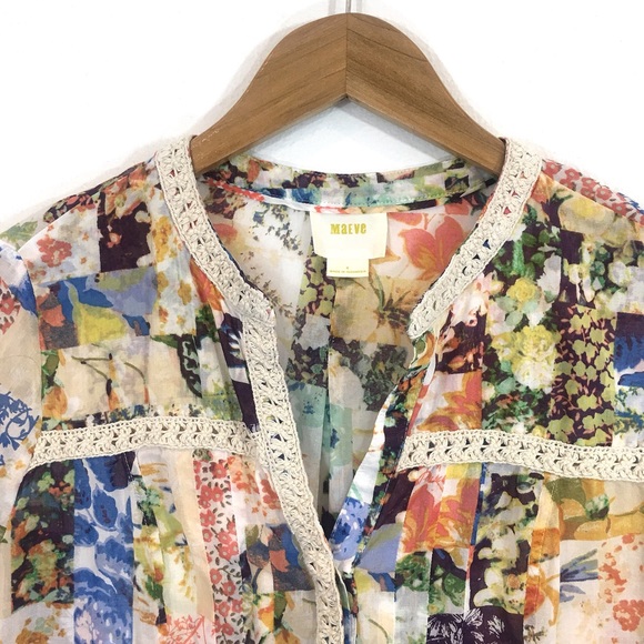 Anthropologie Tops - Maeve Abella floral & crochet trim top - sz 4