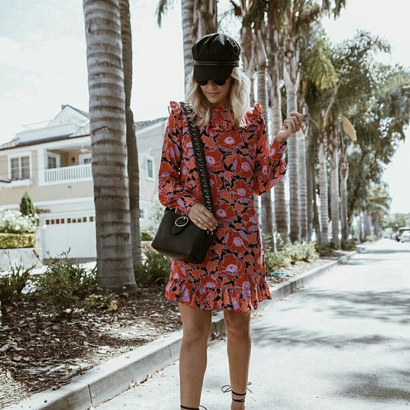 Ruffle Purple Long Sleeve Floral Dress - Picture 3 of 7