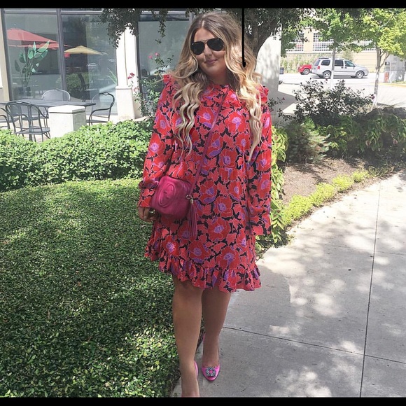 Ruffle Purple Long Sleeve Floral Dress - Picture 2 of 7