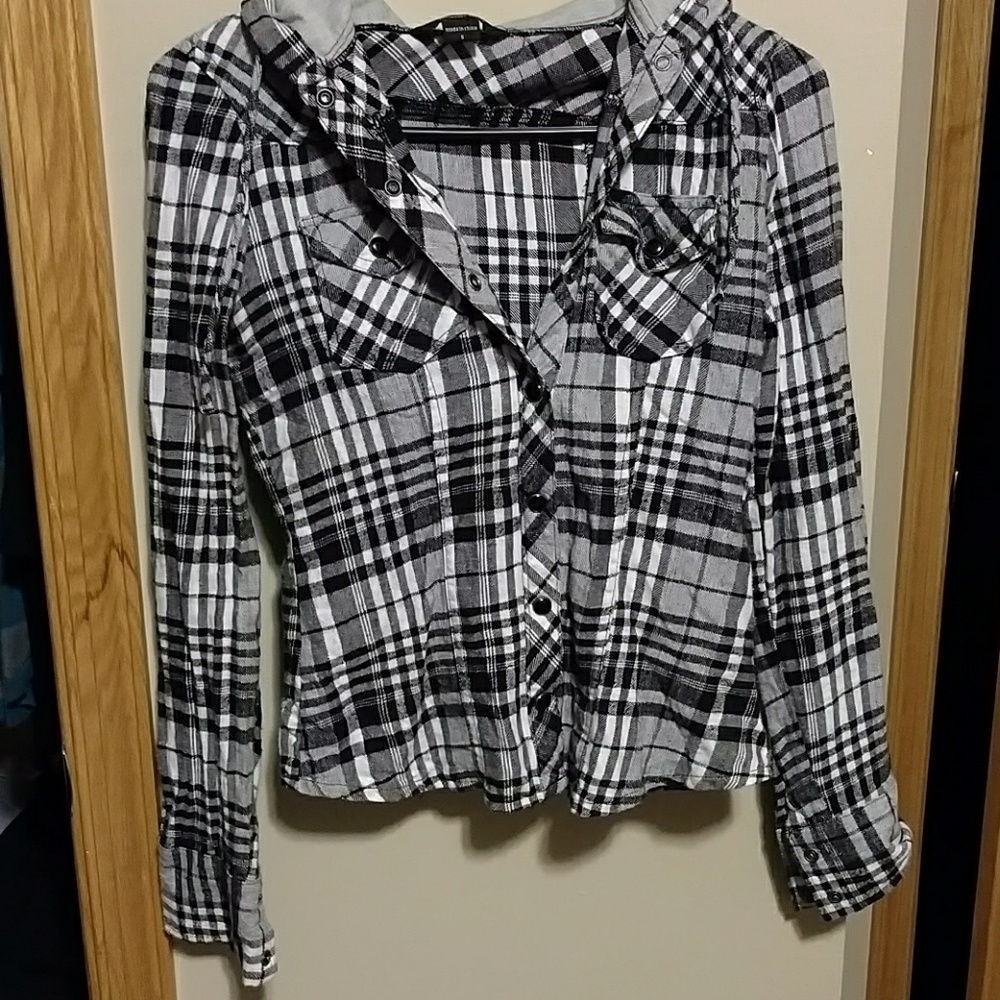Hooded flannel button-up shirt
