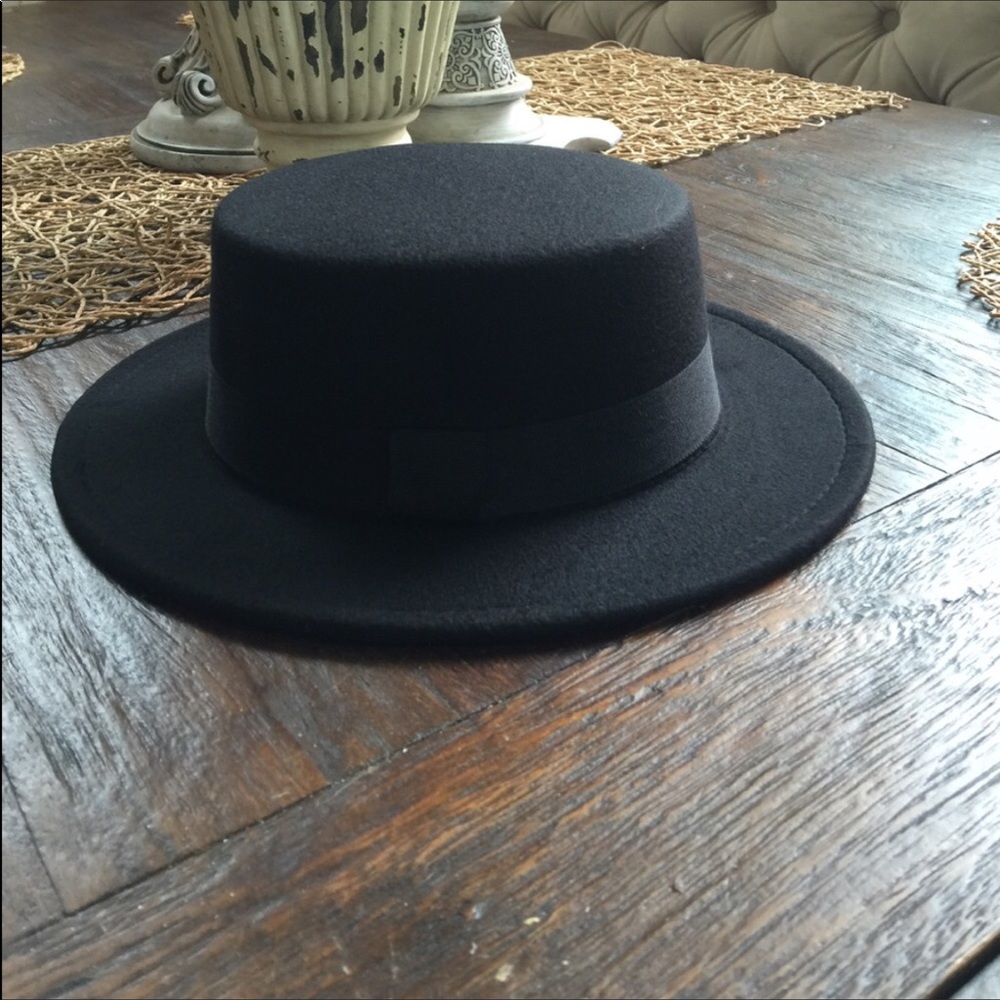 Gypsy Bohemian Black Wool Boater Hat - Picture 5 of 10